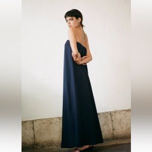 Zara STRAPLESS DRESS. Navy Blue. Size S. New with Tags.